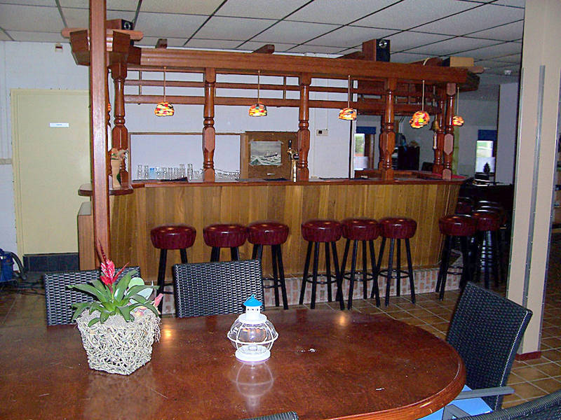 Eigen privé bar met barkrukken.
