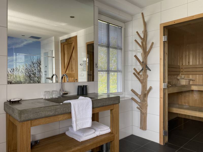 De badkamer met een sauna 